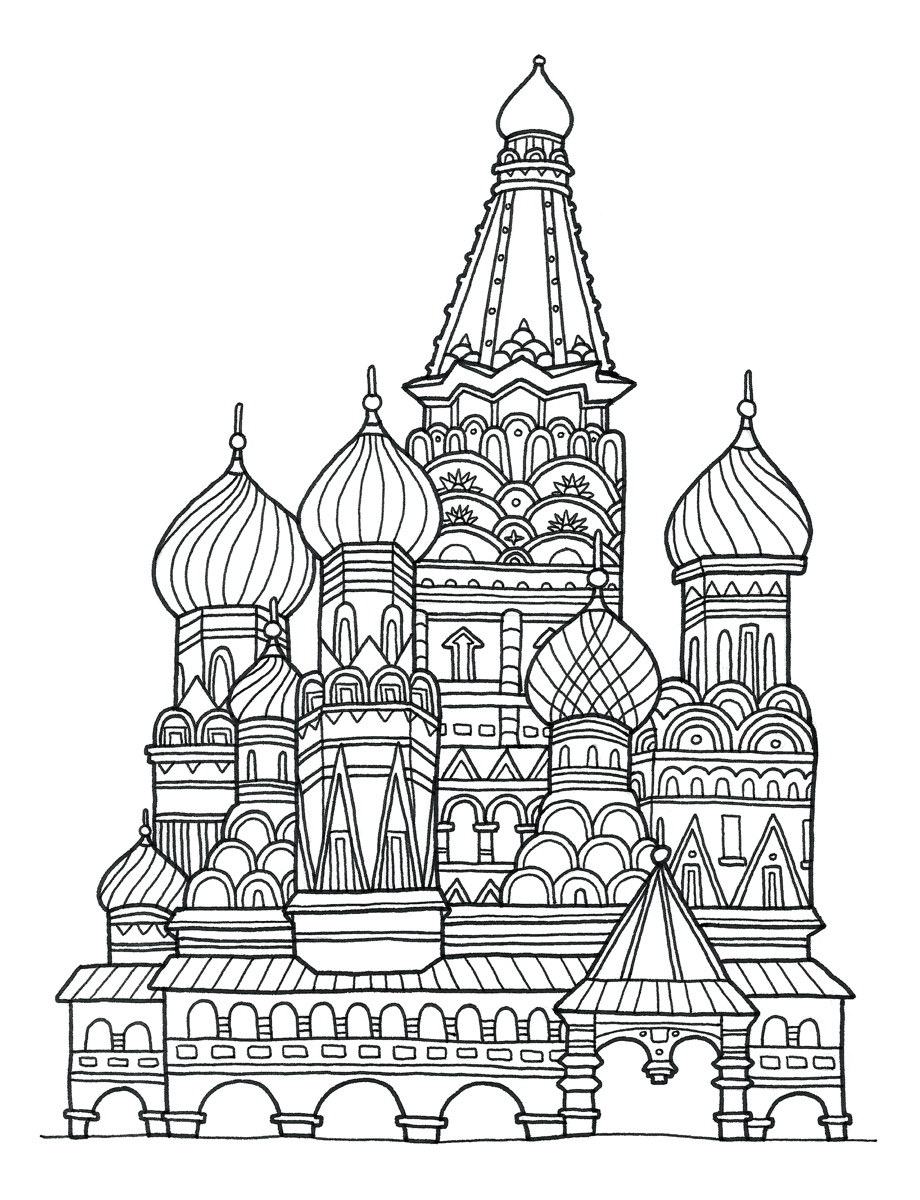 Раскраска храм Василия Блаженного для детей