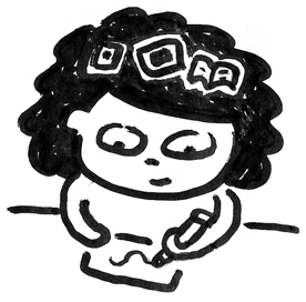 Illustration of Christine Nishiyama drawing and thinking