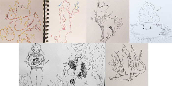 #MightCouldDrawToday Week 35: Inktober: Mythical Creatures: Fire. Art by: Qaze Xiong