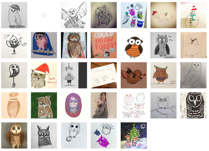 #MightCouldDrawToday Week 43: Owls. Christine Nishiyama, Might Could Studios.