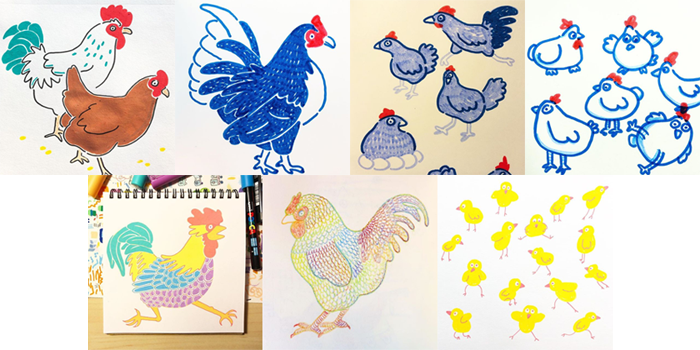 #MightCouldDrawToday Week 50: Chickens. Christine Nishiyama, Might Could Studios.