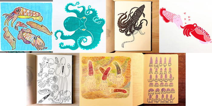 #MightCouldDrawToday Week 52: Cephalopods. Christine Nishiyama, Might Could Studios.